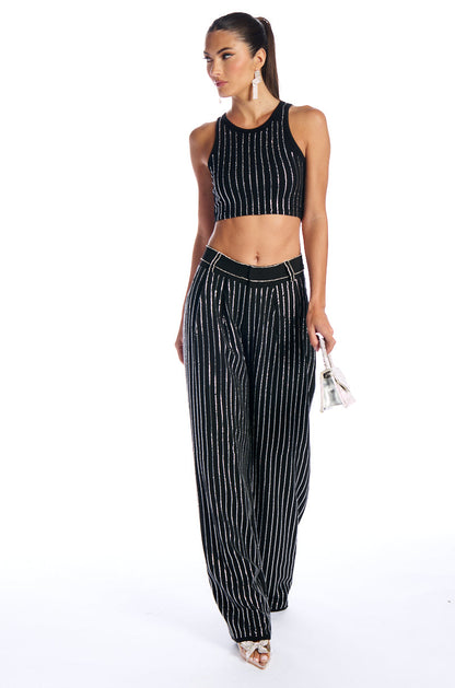 NOLLAN RHINESTONE STRIPE MICRO CROP TANK