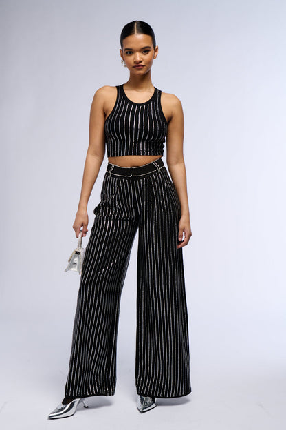 NOLLAN RHINESTONE STRIPE MICRO CROP TANK