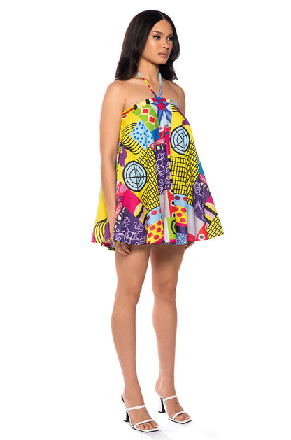 NORA HALTER NECK TRAPEZE MINI DRESS