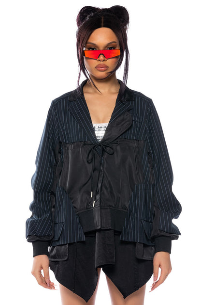 NOT JUST ANYBODY PINSTRIPE BOMBER