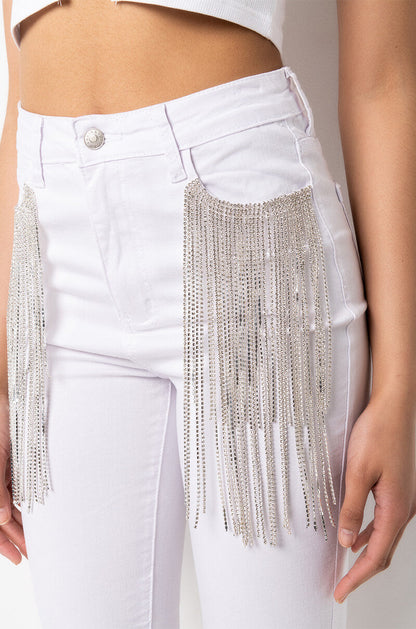NOTHIN BETTER RHINESTONE POCKET SKINNY JEANS