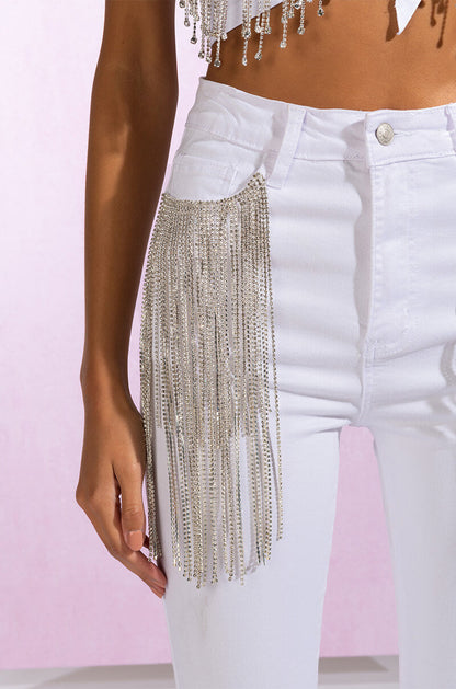 NOTHIN BETTER RHINESTONE POCKET SKINNY JEANS
