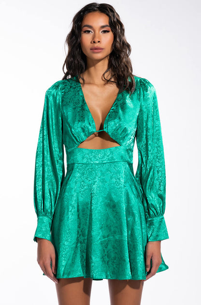 OCEAN DRIVE LONG SLEEVE CUTOUT SATIN MINI DRESS