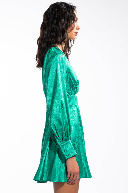 OCEAN DRIVE LONG SLEEVE CUTOUT SATIN MINI DRESS