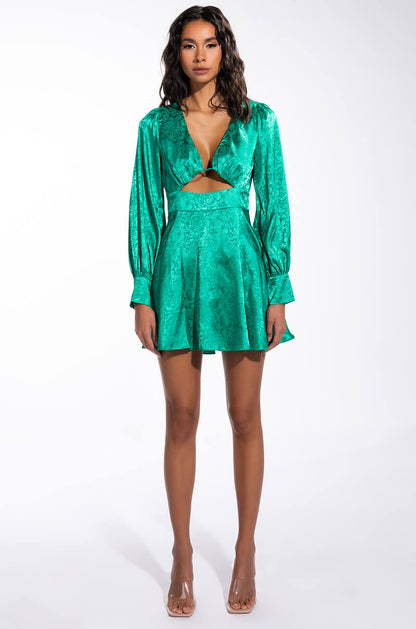 OCEAN DRIVE LONG SLEEVE CUTOUT SATIN MINI DRESS