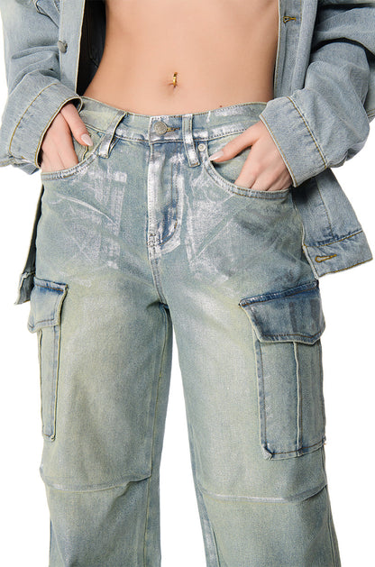 ODIN METALLIC DENIM CARGO PANT