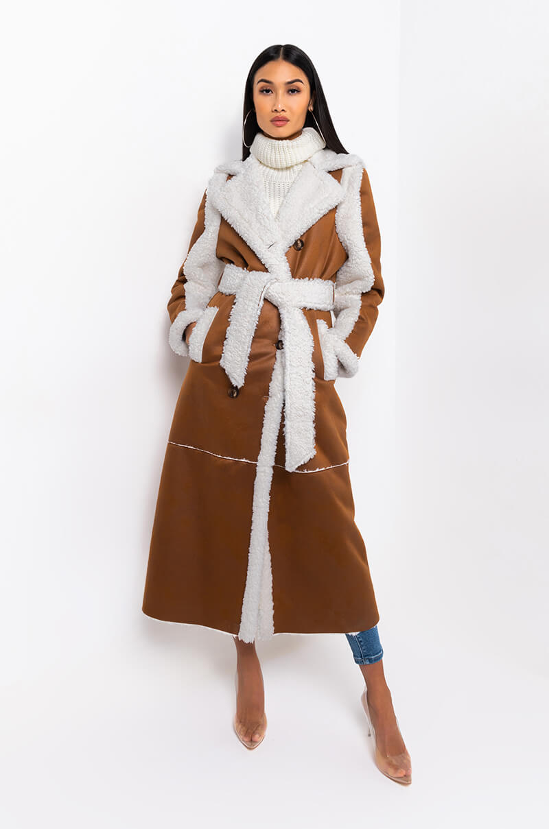 OH NA NA SHEARLING SUEDE TRENCH COAT
