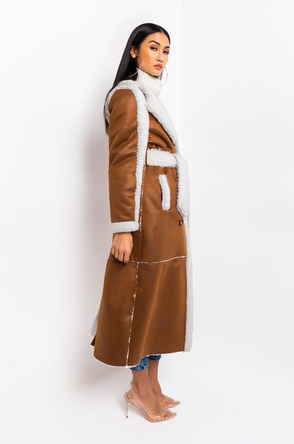 OH NA NA SHEARLING SUEDE TRENCH COAT