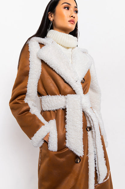 OH NA NA SHEARLING SUEDE TRENCH COAT