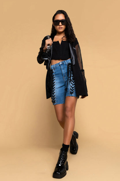 OLIVIER SHEER MIX MEDIA BLAZER