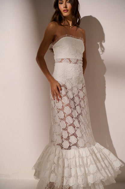 ON AN ISLAND LACE MIDI DRESS