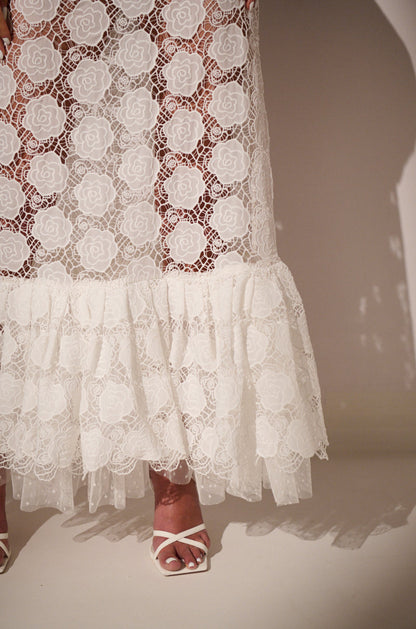 ON AN ISLAND LACE MIDI DRESS