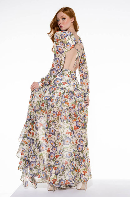 ON TOP MAXI FLORAL DRESS WITH SIDE CUT OUTS