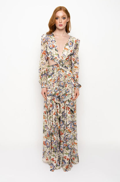 ON TOP MAXI FLORAL DRESS WITH SIDE CUT OUTS