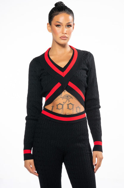 ONE LOVE STRIPE SWEATER CROP TOP