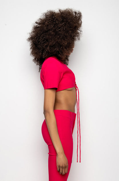 ONE NIGHT ONLY SHORT SLEEVE TIE FRONT BLOUSE