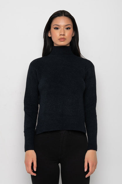 OPEN BACK CHAIN DETAIL MOCK NECK SWEATER