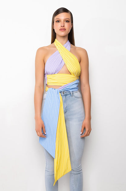 OUI OUI CROPPED HALTER POPLIN BLOUSE