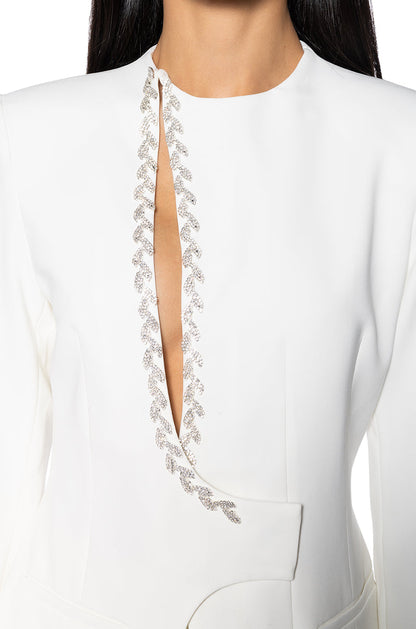 PEEK A BOO RHINESTONE ACCENT BLAZER IN WHITE