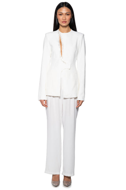 PEEK A BOO RHINESTONE ACCENT BLAZER IN WHITE