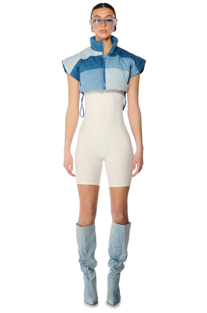 PERI PERI PUFFER VEST IN DENIM