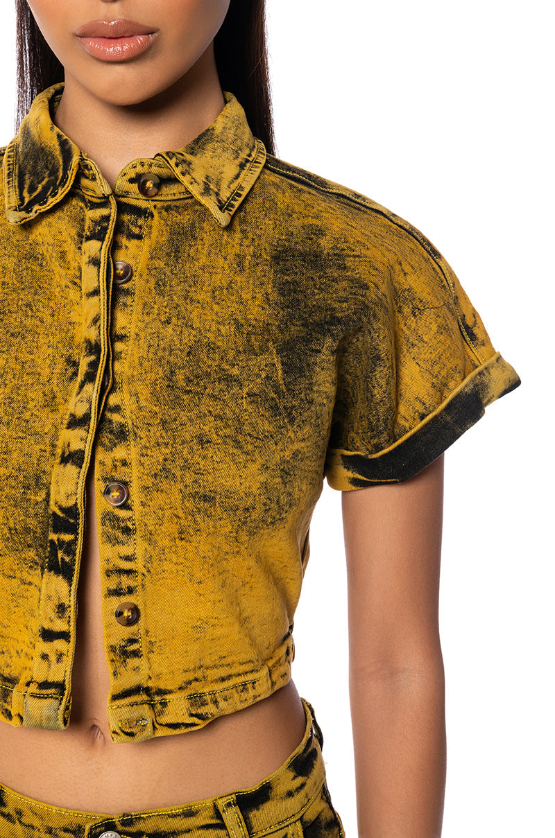 NOT IN THE MOOD CROPPED DENIM SHIRT