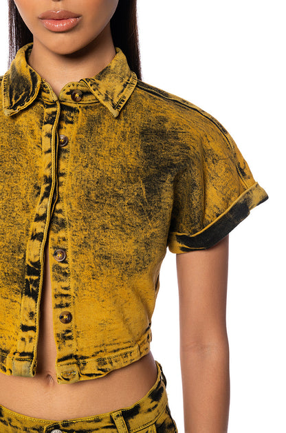 NOT IN THE MOOD CROPPED DENIM SHIRT