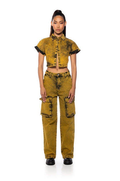 NOT IN THE MOOD CROPPED DENIM SHIRT