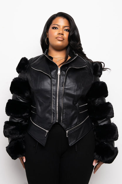 PLUS AZALEA WANG BABETTE FAUX FUR MOTO