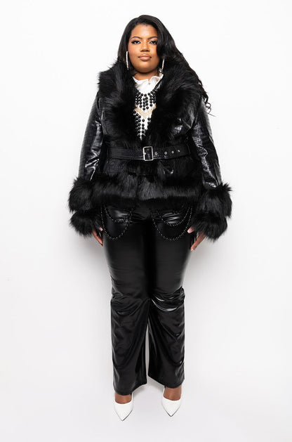 PLUS AZALEA WANG MONTAUK FAUX FUR MOTO JACKET