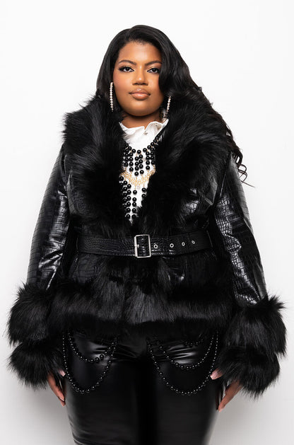PLUS AZALEA WANG MONTAUK FAUX FUR MOTO JACKET