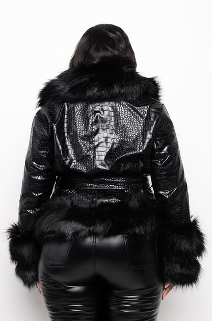 PLUS AZALEA WANG MONTAUK FAUX FUR MOTO JACKET