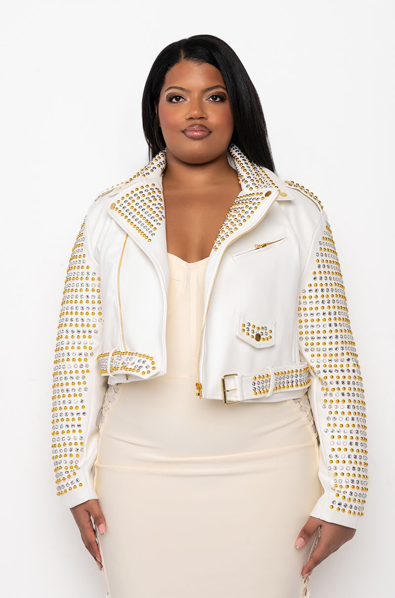 PLUS AZALEA WANG GOLDIE MIX METAL MOTO JACKET