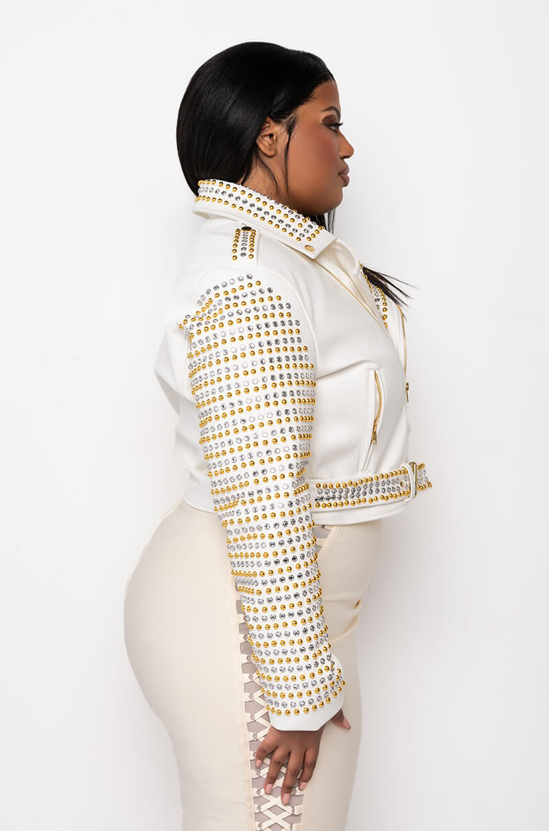 PLUS AZALEA WANG GOLDIE MIX METAL MOTO JACKET