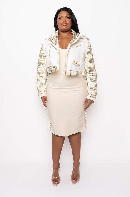 PLUS AZALEA WANG GOLDIE MIX METAL MOTO JACKET