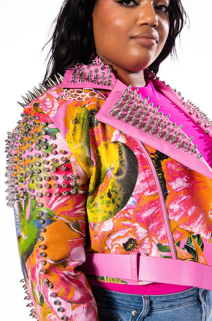 PLUS SPRING FEVER FLORAL MOTO JACKET