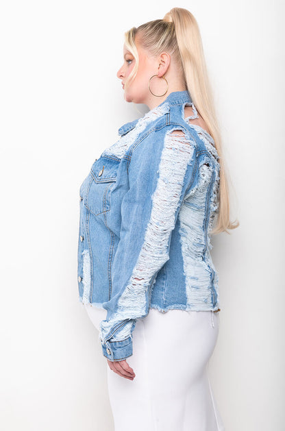 PLUS ULTRA DISTRESSED CROP DENIM JACKET