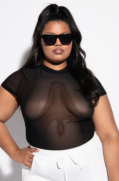 PLUS SO FIERCE SHORT SLEEVE MOCK NECK BODYSUIT