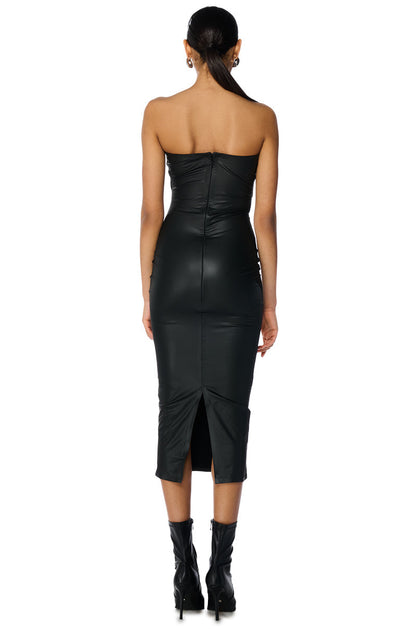 PRETTY LADY PLEATHER MIDI DRESS WITH CUT OUT