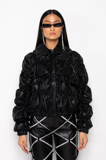RUCHED PU JACKET