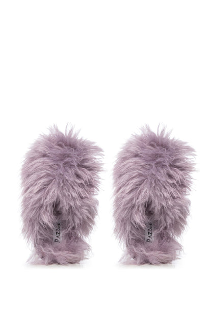 FURRY FUR SLIPPERS IN PURPLE